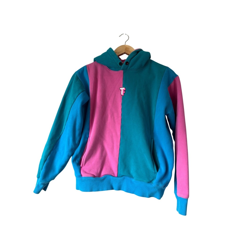 Teddy Fresh Colorblock Hoodie Pink Teal Blue Embroidered TF Logo Mens Small